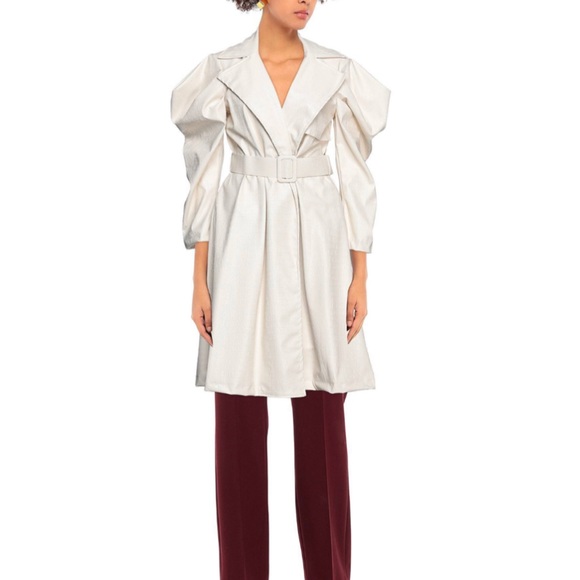 Faux Leather Single Breasted White trench w Statement Sleeve - Picture 2 of 15